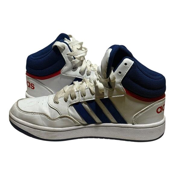 Adidas Hoops 3.0 Mid EWhite Blue Red Sneakers Youth 5Y Basketball Casual Shoes - Picture 6 of 8